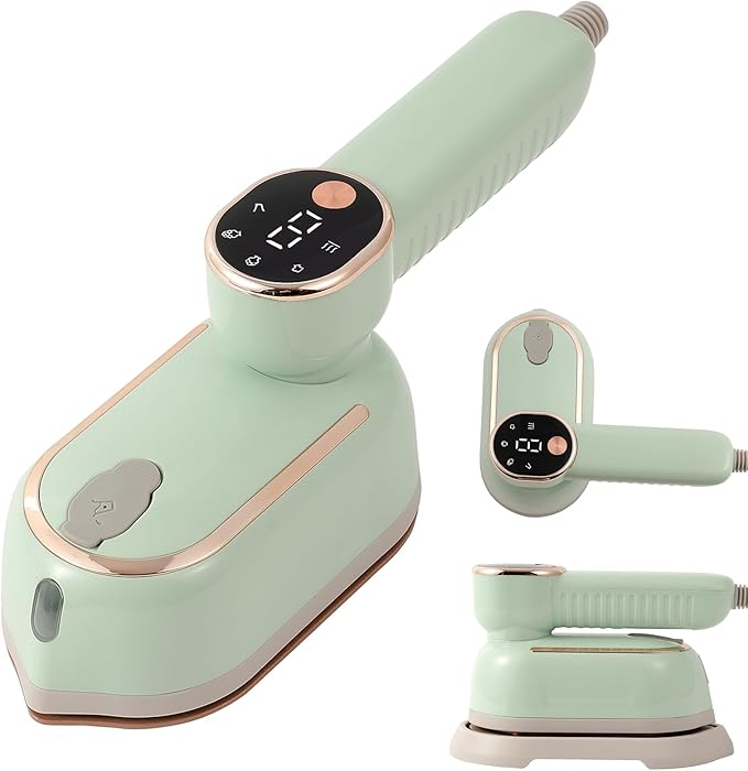 Portable Clothing Steamer, 1000W Clothing Wrinkle Remover, 3+1 Steam Adjustment Multifunctional Hanging Iron with LED Digital Display Screen, 130ml, with Water Shortage Warning, Safe Use (Green)