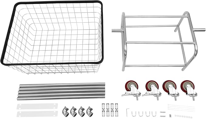 Laundry Cart,Steel Wire Laundry Cart,Laundry Basket With Wheels,Commercial Laundry Basket Cart Heavy Duty with Rod Rack 27x22x67in (A)