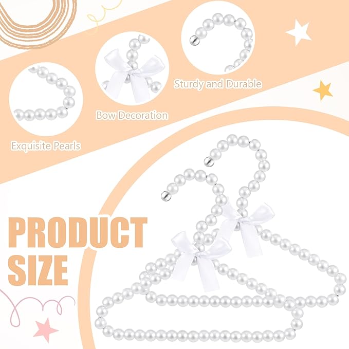 Wesiti 25 Pcs Small Pearl Hanger Mini Pearl Metal Elegant Clothes Hangers with Ribbon for Women Dog Cat (White)