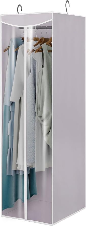 Garment Bags for Hanging Clothes Storage, Long Garment Cover with Zippered Clear Window for Closet Wardrobe Clothes Rack Organizer, Hanging Garment Bags for Dresses, Suits, 1 Pack, Gray