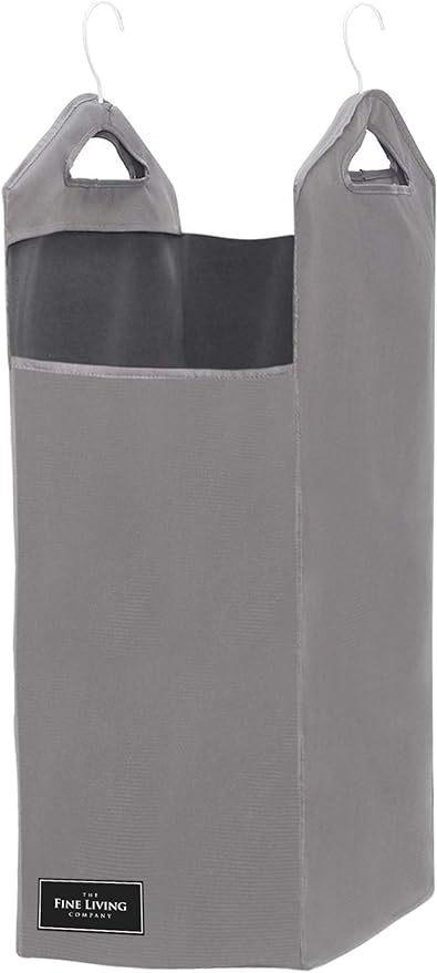 The Fine Living Co. Hanging Laundry Hamper Bag, Heavy Duty, Space Saving Closet Hamper Organizer with 2 Strong Metal Hangers