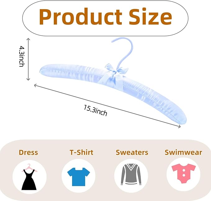 Thicker Padded Hangers for Women Clothing Sweaters,Anti-Slip Satin Hangers Padded Cute Hanger with Bow,Silky Fabric Hanger for Closet