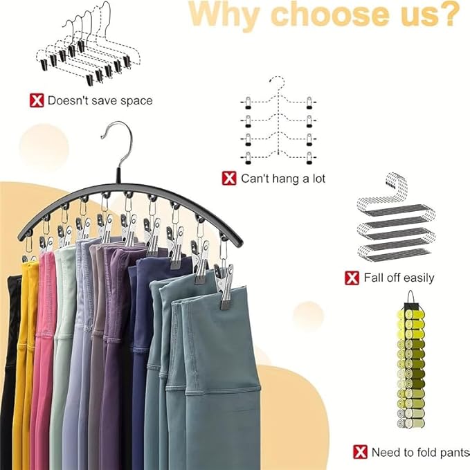 HEAVYSEVEN Stainless Steel Hanger Drying Socks Hanger with Clips Household Hanging Clothes Balcony Windproof Rack with Clamp Household Space Saving Storage Organizer (1pc)