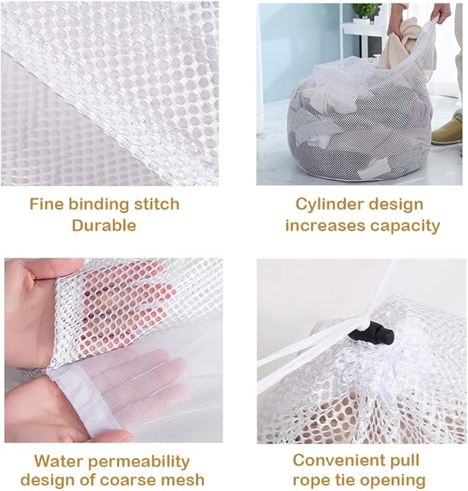Heavy Duty Laundry Bag Mesh Wash Bag,Extra Large Size,Drawstring Closure Net Fabric Durable and Reusable Wash bag - 5 Pack for Family USE (5 Pack Drawstring Wash Bag)