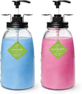 Glass Laundry Detergent Container - Besuerte Large Capacity Liquid Laundry Detergent Dispenser with Refillable & Reusable 2x50oz Mason Jars and Save Effort Pump Aid Handle, Black Cap