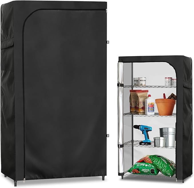 Rileytee Wire Shelf Cover,Heavy Duty 600D Dustproof Waterproof Shelf Covers for Wire Shelving,Outdoor Storage Rack Cover for Wire Rack with Zipper,Black,48"W x 18"D x 72"H