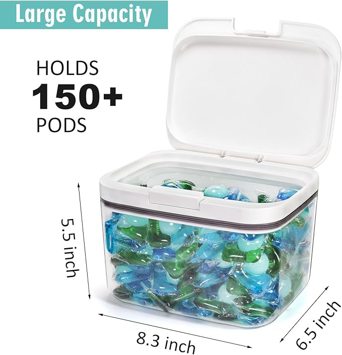 Laundry Pods Container Laundry Pod Holder with Lid, Laundry Room Storage Container for Detergent Pods Laundry Powder Scent Booster Container with Scoop (2 Pack)