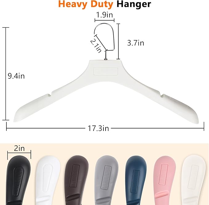 DEDU Suit Hangers for Men 10 Pack, Sweater Hangers No Shoulder Bump Non Slip Width 17.7", Plastic Clothes Hangers Ivory White with Metal Hook