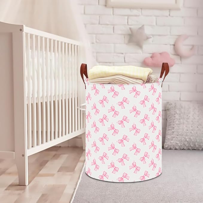 CLOCOR Large Laundry Basket,Waterproof Nursery Hamper,Collapsible Fabric Storage Container,Room Decor,Gift Basket（Star Bowknot
