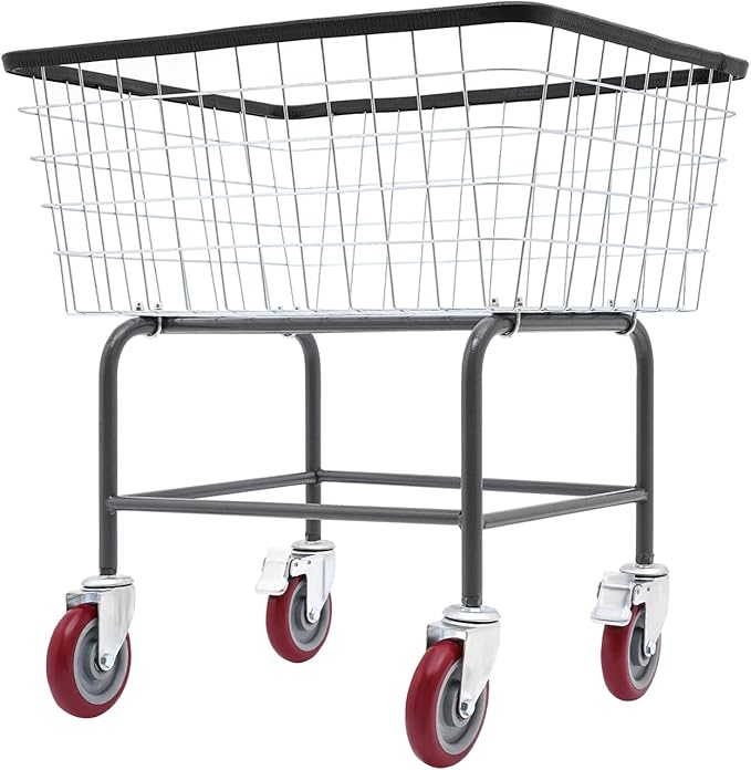 20''x15.7''x26" Wire Laundry Cart, 2.5 Bushel Wire Laundry Basket with 4" Wheels Commercial Laundry Cart Rolling Laundry Basket for Laundry Clothes Storage