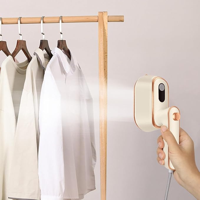 Mini Steamer Travel Iron, Portable Handheld Ironing Machine Clothing Steamers Small Size Folded Hand Held Steam Iron for Shirt Dorm Travel Steamers (Beige)