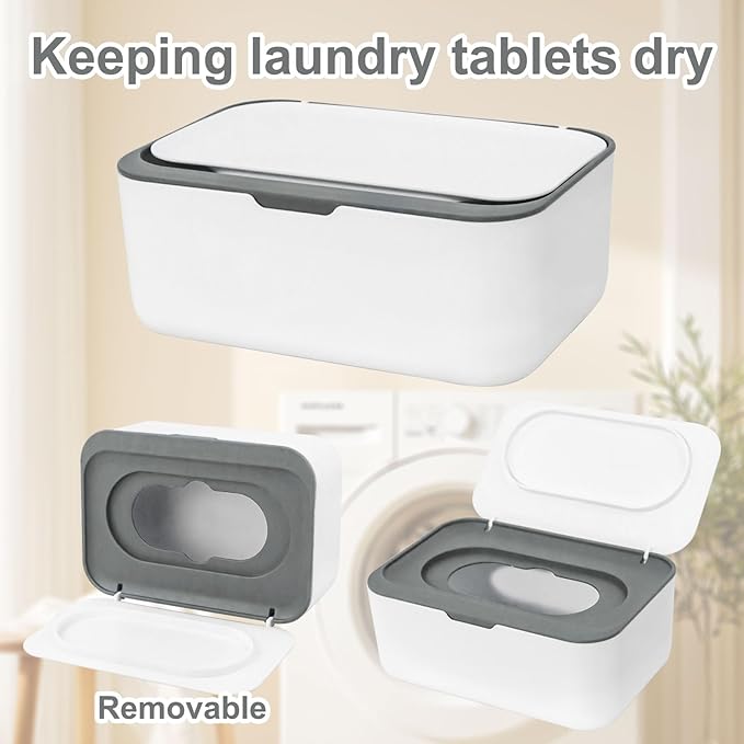 Dryer Sheet Holder, Laundry Dryer Sheet Container With Lid Dryer Sheet Dispenser Organizer Basket, Fabric Softener Sheet Storage Box for Laundry Room Washer Organization (Gray)