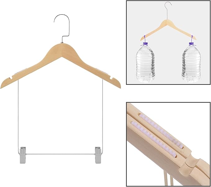 Premium Wooden Hangers for Suits and Pants with Adjustable Clips, for Man Clothes