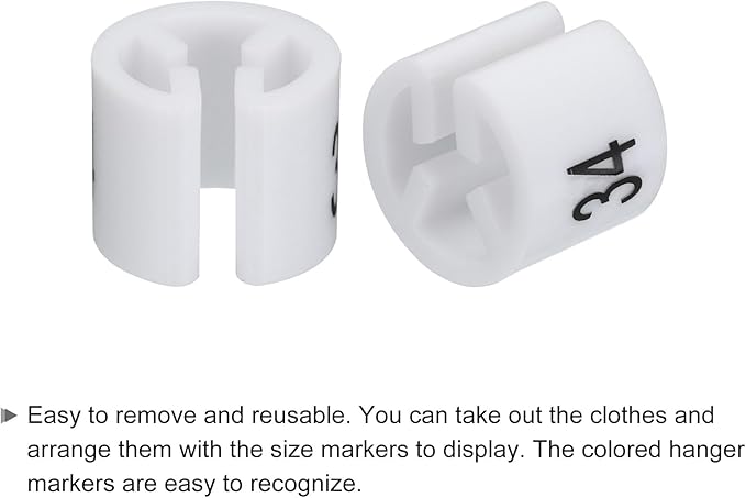 MECCANIXITY Clothes Hanger Marker Colored Hanger Sizer Garment Markers Tag (Number 34, White) for Garment Clothing Color Coding, Pack of 100 Pcs
