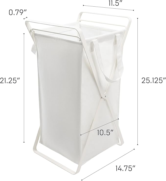 Yamazaki Home Tower Laundry Hamper Clothes Basket With Cotton Liner - Small, 25.2" - Steel + Cotton - 12 Gallons, 45 Liters