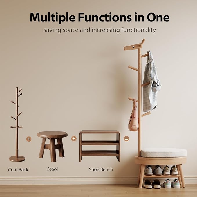 AQIMUELE Shoe Bench Entryway,Coat Rack with Shoe Storage, Coat Rack and Shoe Rack, Wooden Narrow Shoe Bench(Natural)