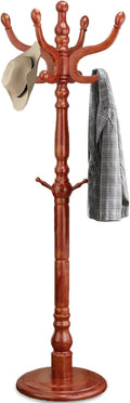 Wood Coat Rack, Heavy Duty Coat Rack Freestanding with 11 Smooth Hooks, Vintage Coat Tree, Clothes Hanger Stand with Stable Disc Base for Entryway, Bedroom (Light Brown)