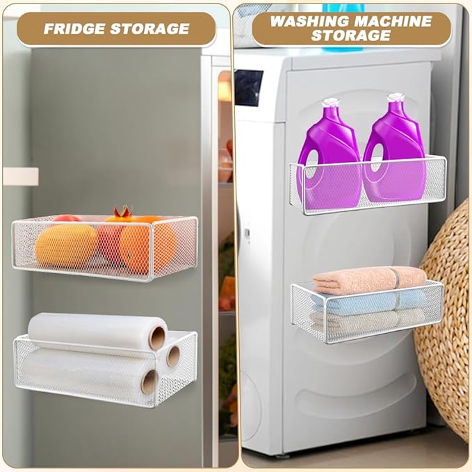 Magnetic Shelf for Washing Machine, Magnetic Basket Organizer, Magnetic- Storage Bin Box Container for Fridge, Magnetic- Basket Organizer for Laundry Kitchen (Large, White)