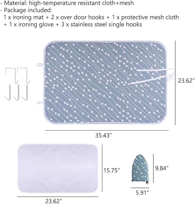 OLizee® Hanging Over Door Ironing Mat with 5 Hooks Clothes Ironing Mat Ironing Press Pad Garment Steamer Ironing Glove Ironing Scorch Mesh for Home and Travel Use