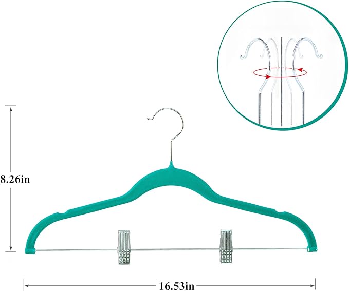VECELO 20 Pack Velvet Clothes Hangers with Adjustable Clips,Heavy-Duty Non Slip & Space-Saving with 1 Magic Hangers & 2 Tie Rack for Suit Coat Pants Skirt Dresses