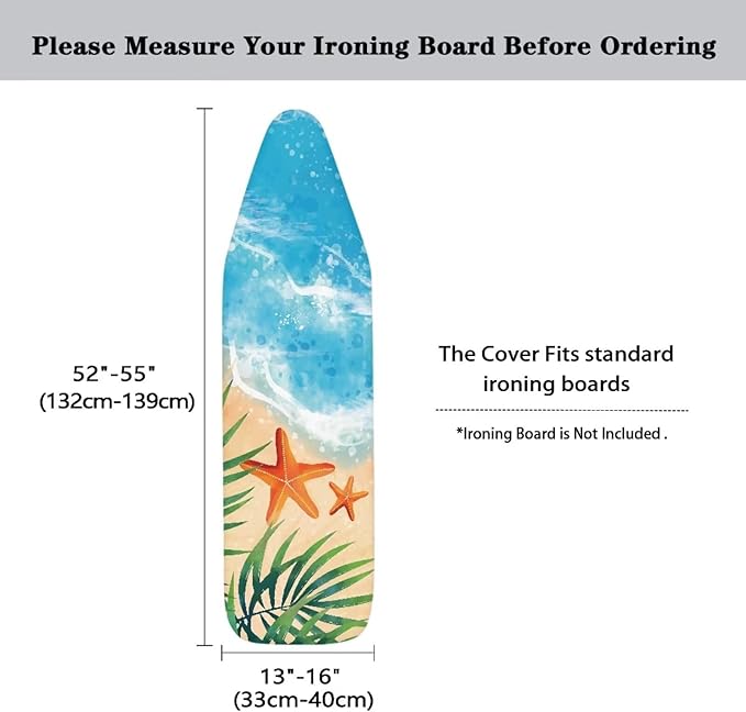GLENLCWE Hawaiian Starfish on Beach Ironing Board Cover,Thick Ironing Board Replacement Cloth Heavy Duty Standard Size Decorative Iron Board Protector,15X54Inch
