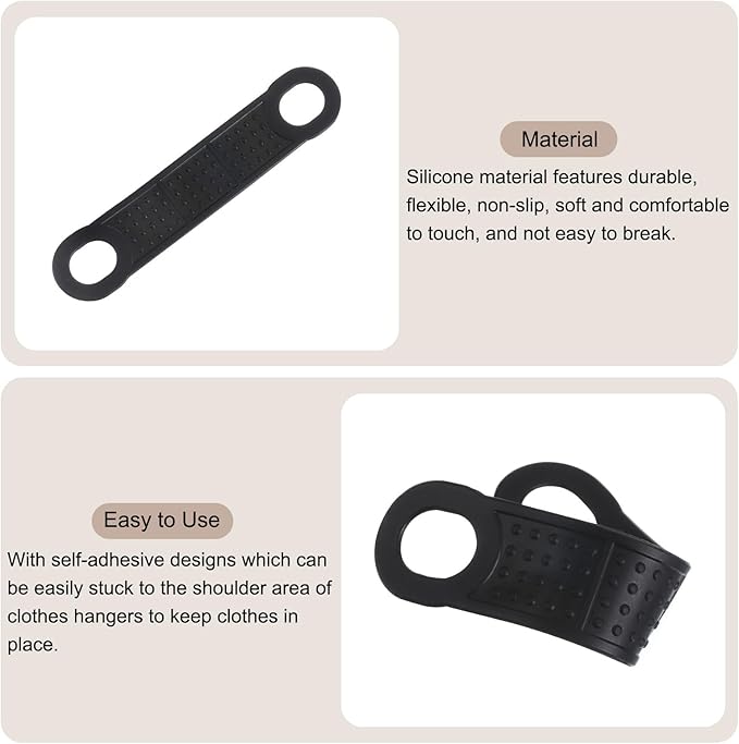 uxcell 50Pcs Non-Slip Hanger Grips Silicone Adhesive Clothes Hanger Strips for Wood Plastic Hangers, Black (4.13" x 0.79")