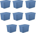 Large Storage Bin, 18 Gallon Plastic Storage Container with Snap-On Lid, Blue Moonlight Household Storage Box 8 Pack