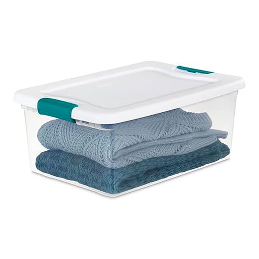 Sterilite+14948012+15+Quart+White%2fClear+Plastic+Storage+Box+With+Blue+Aquarium+Latches