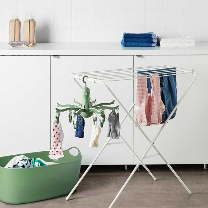 PRESSA 8-Claw Octopus Hanging Dryer 16 Clothes pegs, Easy to fold and Place -Turquoise (1, Green)