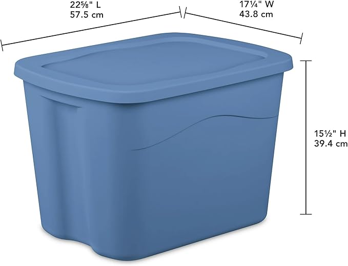 Large Storage Bin, 18 Gallon Plastic Storage Container with Snap-On Lid, Blue Moonlight Household Storage Box 8 Pack
