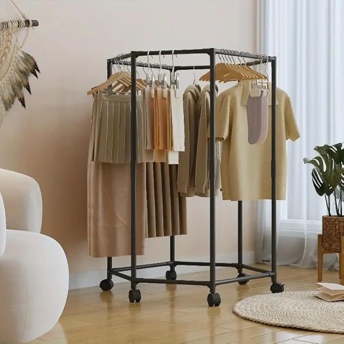Hexagonal Rotating Clothes Hanger, Household Plastic Clothes Hanger, Movable, Nail Free Installation, Multifunctional,Thickened, Suitable for Any Place (Black)