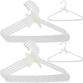 Threan 10 Pcs 16 Inch Pearl Clothes Beaded Clothing Hanger with Ribbon Bowknot Metal Elegant Clothes Standard Hanger for Women Bride Wedding Dress Coat Shirt