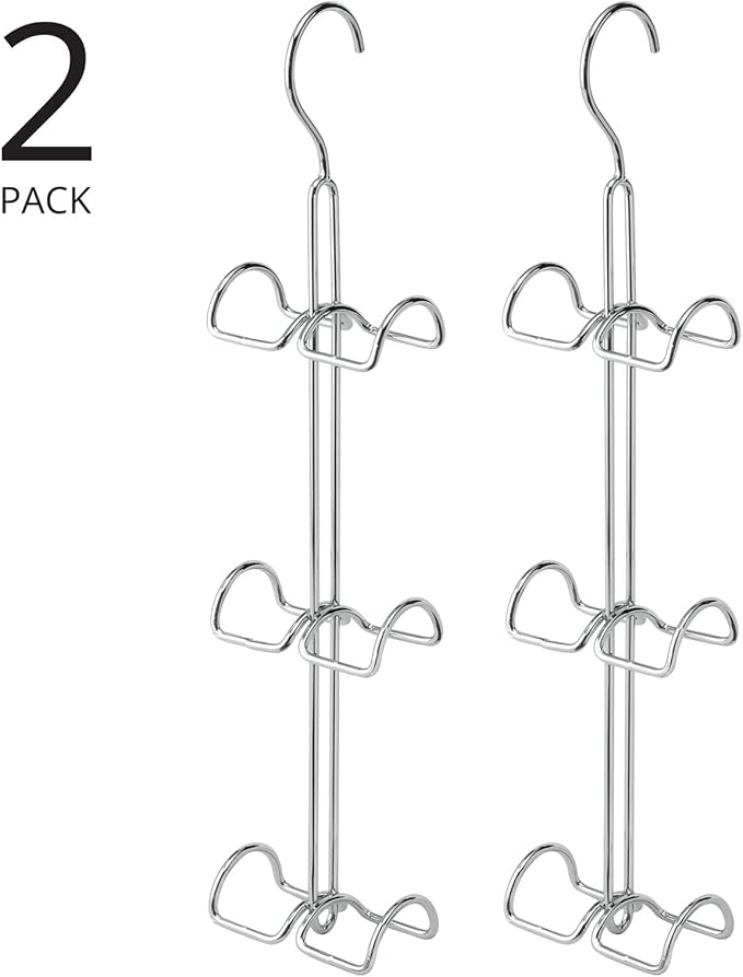 mDesign Metal Wire Over The Closet Rod Hanging Storage Organizer Hanger for Storing and Organizing Purses, Backpacks, Satchels, Crossovers, Handbags - 2 Pack - Chrome