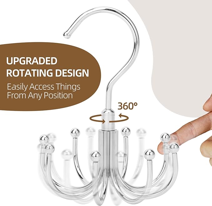 ZEDODIER Belt Organizer for Closet, Heavy-Duty Rotating Belt Hanger Rack Holds up to 24 Belts, Hanging Space Saving Metal Belt Holder for Closet Storage, Silver