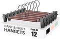 Wooden Pants Hangers with Clips 12 Pack, Heavy Duty Adjustable Clip Non Slip Skirt Hanger for Jeans, Trousers, Short, Clothes, Space Saving Closet Organizer (Black, 12 Pack)