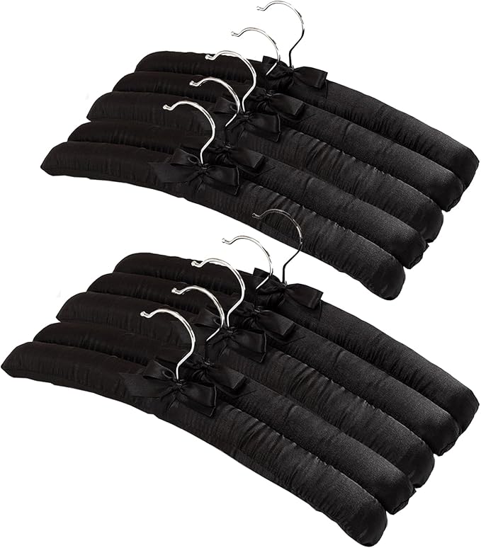 Padded Hangers for Women Clothing Satin Hangers Non Slip Hangers Padded Hangers for Sweaters Padded Clothes Hangers (10, Black)