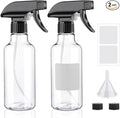 Plastic Spray Bottles 12oz 2 Pack Adjustable Mist/Stream Spraying Heavy Duty Square Water Spray Bottles for Hair, Cleaning Solutions, Plants, Cooking，BBQ，Essential Oils (BlackClear)