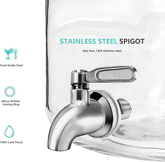 Glass Drink Dispenser for Parties, 1 Gallon Beverage Dispenser with Spigot and handle,Glass Water Dispenser, Juice Dispensers for Fridge, Lemonade & Laundry Detergent Dispenser (1Pack)