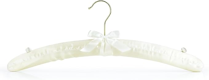 HANGERWORLD 5 Ivory 17inch Satin Padded Top Garment Wedding Clothes Coat Hangers with Buttons