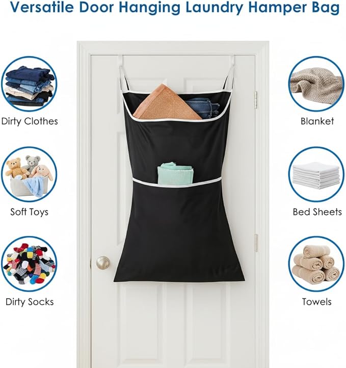 2-in-1 hanging laundry hamper Bag + Pop-up mesh laundry basket, XL Over the door bag 36x22in with bottom zipper & front pocket, 600D Oxford, space-saving, foldable, hooks for home, dorm, RV & travel