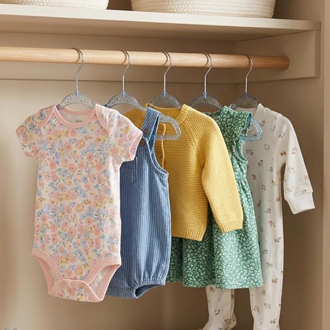 CONCEPTS 20 Pack Baby Hangers Kids Acrylic Non Slip Glitter Clothes Hangers for Toddler Infant Newborn Closet Organizer Small Hangers for Baby Clothes Pants Shirts Space Saving Nursery