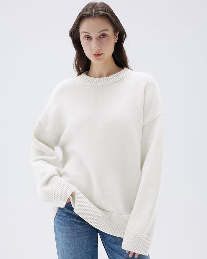SUUKSESS Women Cashmere Blend Oversized Crew Neck Long Sleeve Pullover Sweaters