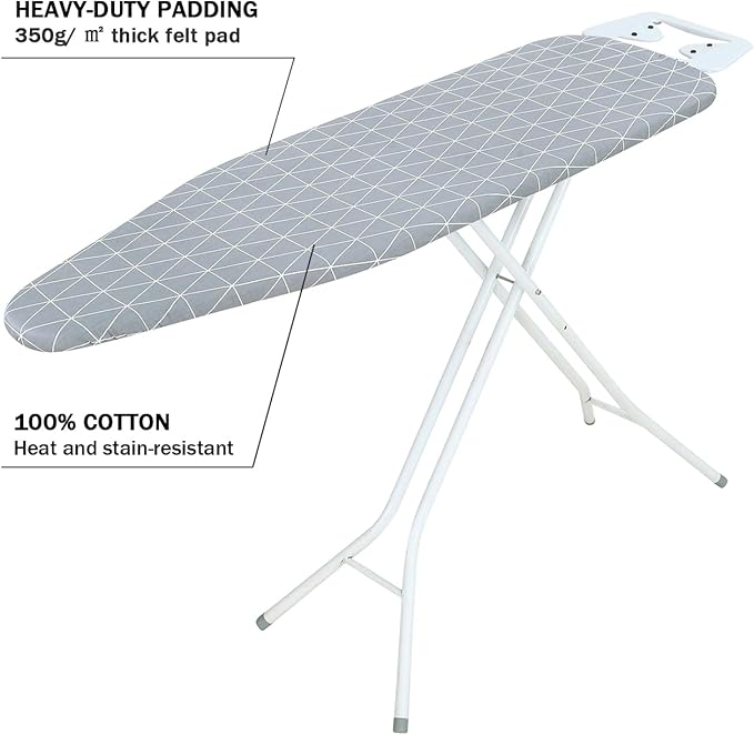 Ironing Board Cover and Pad Standard Size 15 x 54,3 Pairs of Hook and Loop Fastener Straps,Elastic Edges,Cotton Iron Board Cover with Scorch Resistant Thick Padding (Pattern G)