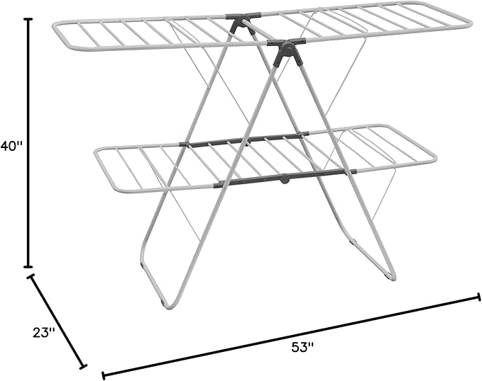 BROOKSTONE – Extra Large – Double Spaced - 2 Tier Collapsible Clothes Drying Rack, Indoor/Outdoor Folding Hanging Garment Stand [NO Assembly - Ready Out of The Box]