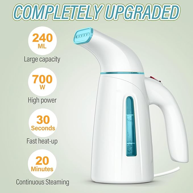 OGHom Steamer for Clothes,Portable Handheld Travel Steamer,240ml Large Capacity,700W,30 Second Fast Heat Up Garment Steamer (Turquoise)