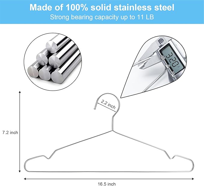 Seropy Clothes Hangers 50 Pack Coat Hangers Wire Hanger Bulk Metal Hanger Non Slip Heavy Duty Clothing Hangars Space Saving Thin Hangars Stainless Steel Hangar for Clothes, 16.5 Inch