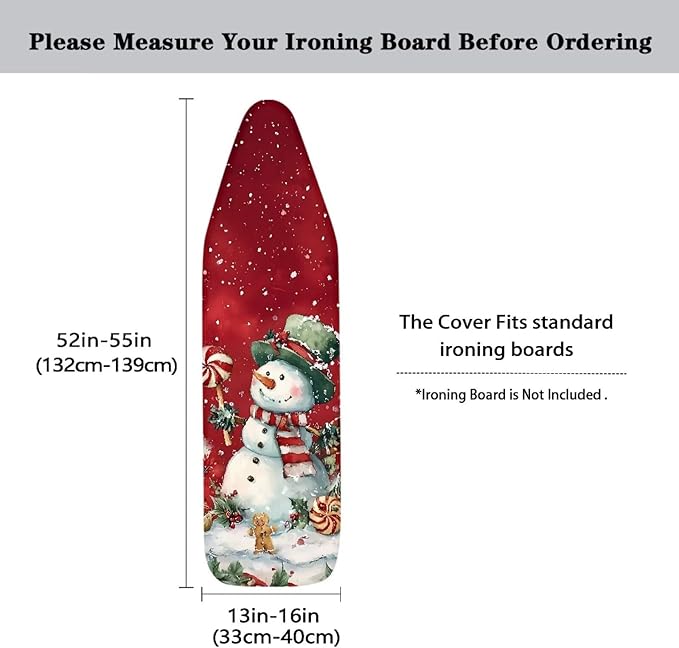 Ironing Board Cover and Pad Christmas Snowman Print Ironing Pad for Table Ironing Board Protector with Hook and Loop 54x15 inches