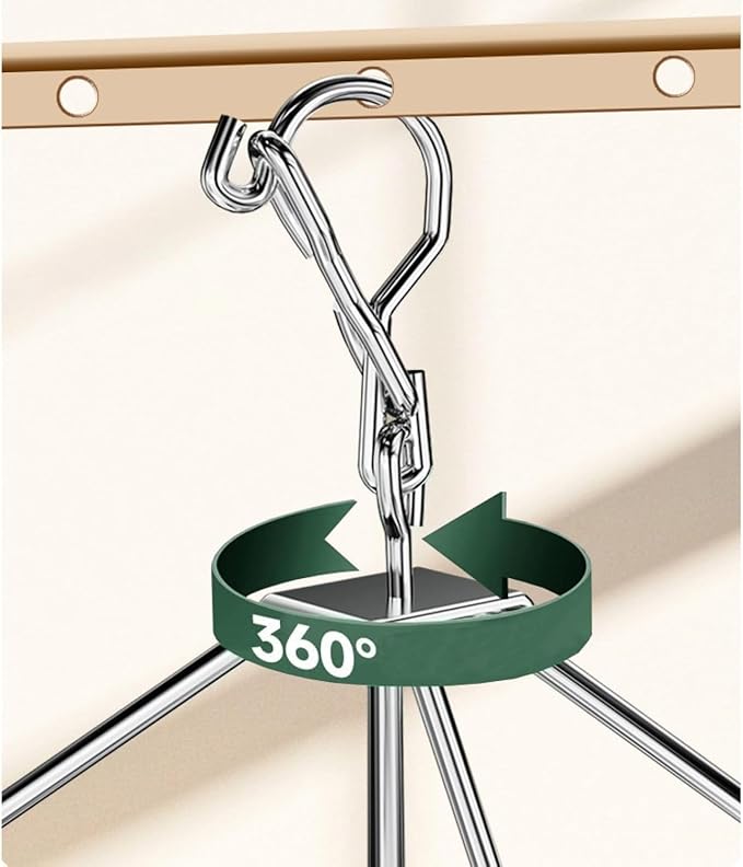 Drying Rack for Sock, Stainless Steel Sock Drying Rack with 24 Clips, Swivel Hook Windproof Hanger for Sock, Bras, Towel, Underwear, Laundry, Hat, Scarf, Pants, Gloves (Green)