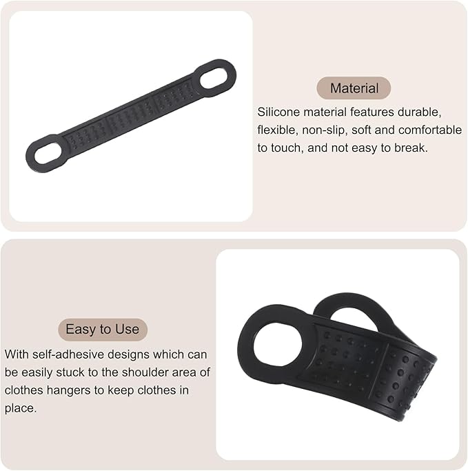 uxcell 50Pcs Non-Slip Hanger Grips Silicone Adhesive Clothes Hanger Strips for Wood Plastic Hangers, Black (3.94" x 0.47")