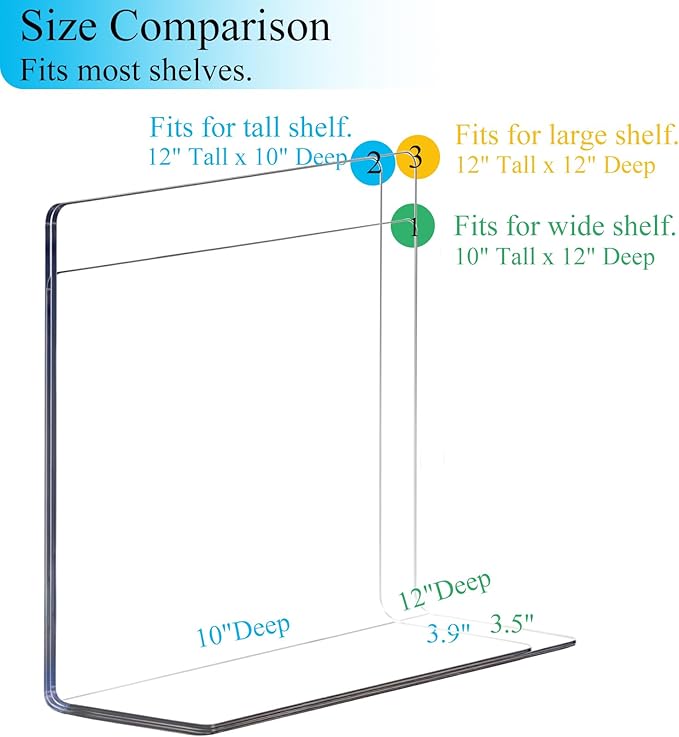 Shelf Dividers for Closet Organization: 12" Tall x 12" Deep Acrylic Closet Shelf Dividers for Clothes Sweater Purse - Clear Organizers and Storage Separators for Home Space Saver Enthusiasts